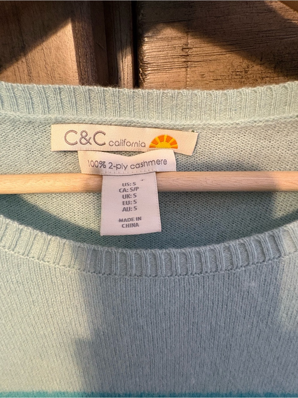 C&C California 100% 2-Ply Cashmere Colorblock Sweater Blue Aqua Gray S - Picture 3 of 4